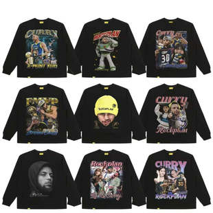 摇滚计划潮牌美式复古水洗做旧宽松嘻哈长袖T恤透气重磅打底衫秋