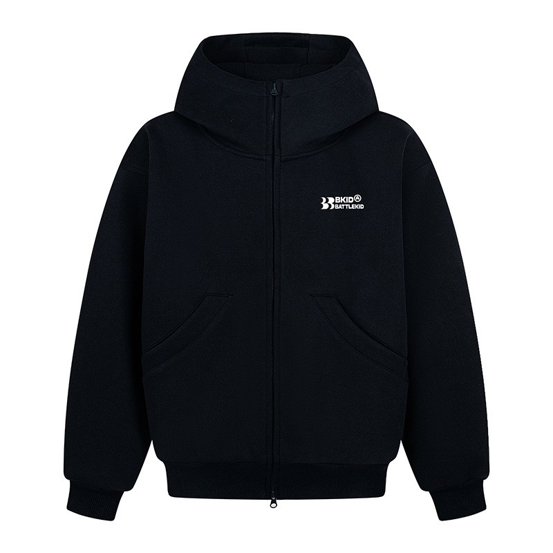 NTBF美式复古字母刺绣高领开衫连帽卫衣男装街头潮牌宽松百搭外套