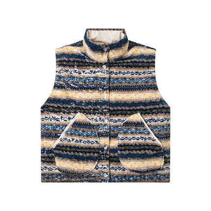 NTBF美式复古费尔岛提花羊羔毛马甲加厚叠穿高级感立领无袖外套