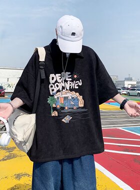 美式polo 衫男短袖夏季重磅欧美高街衣服衬衫潮流潮牌宽松日系t恤