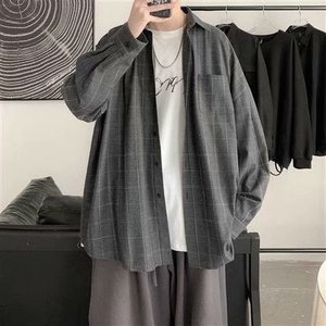 复古格子衬衫男士潮牌ins休闲港风衬衣韩版潮流外套港风帅气衣服