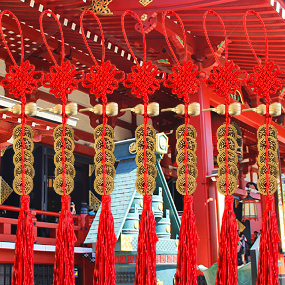 门对门化解纯铜葫芦五帝钱挂件吉祥结真品镇宅招财手工编织富贵结