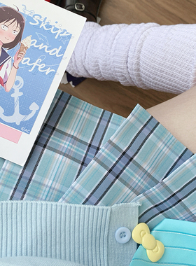 原创【琉璃海】洛小奈JK工作室春夏新品蓝色清新学院风JK半身裙