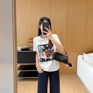 小禾家2026新款马上蜂猴 复古印花纯棉短袖T恤女早春短袖