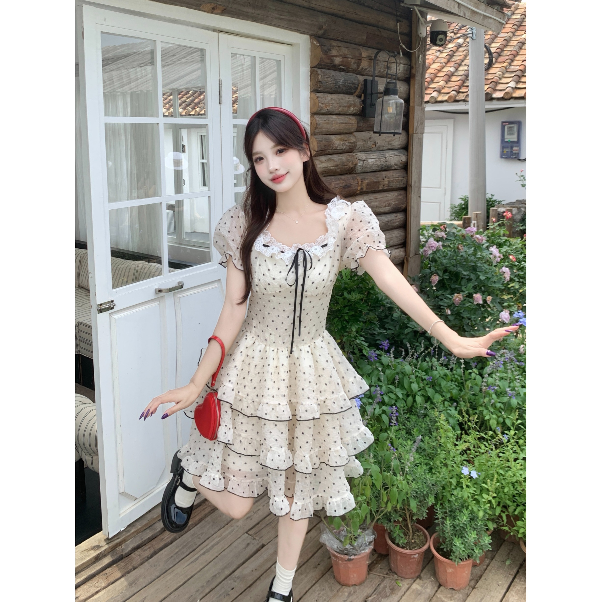 大码胖mm甜美温柔风波点连衣裙女夏季新款生日礼服收腰显瘦蛋糕裙