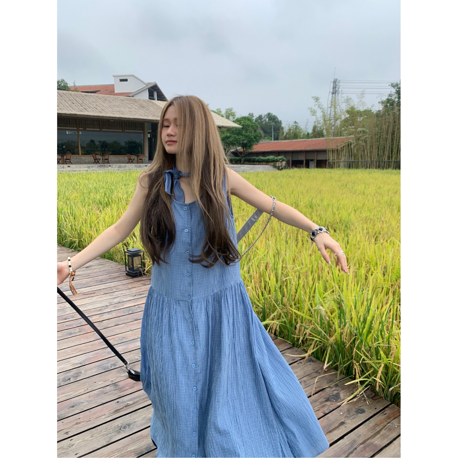 大码胖mm韩版复古格纹无袖背心连衣裙女夏新款显瘦小个子气质长裙