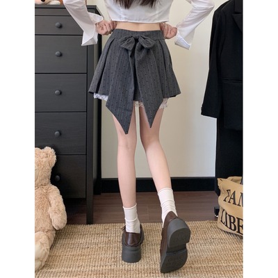 大码胖mm韩系穿搭蕾丝花边A字半身裙女夏季新款高腰防走光百褶裙