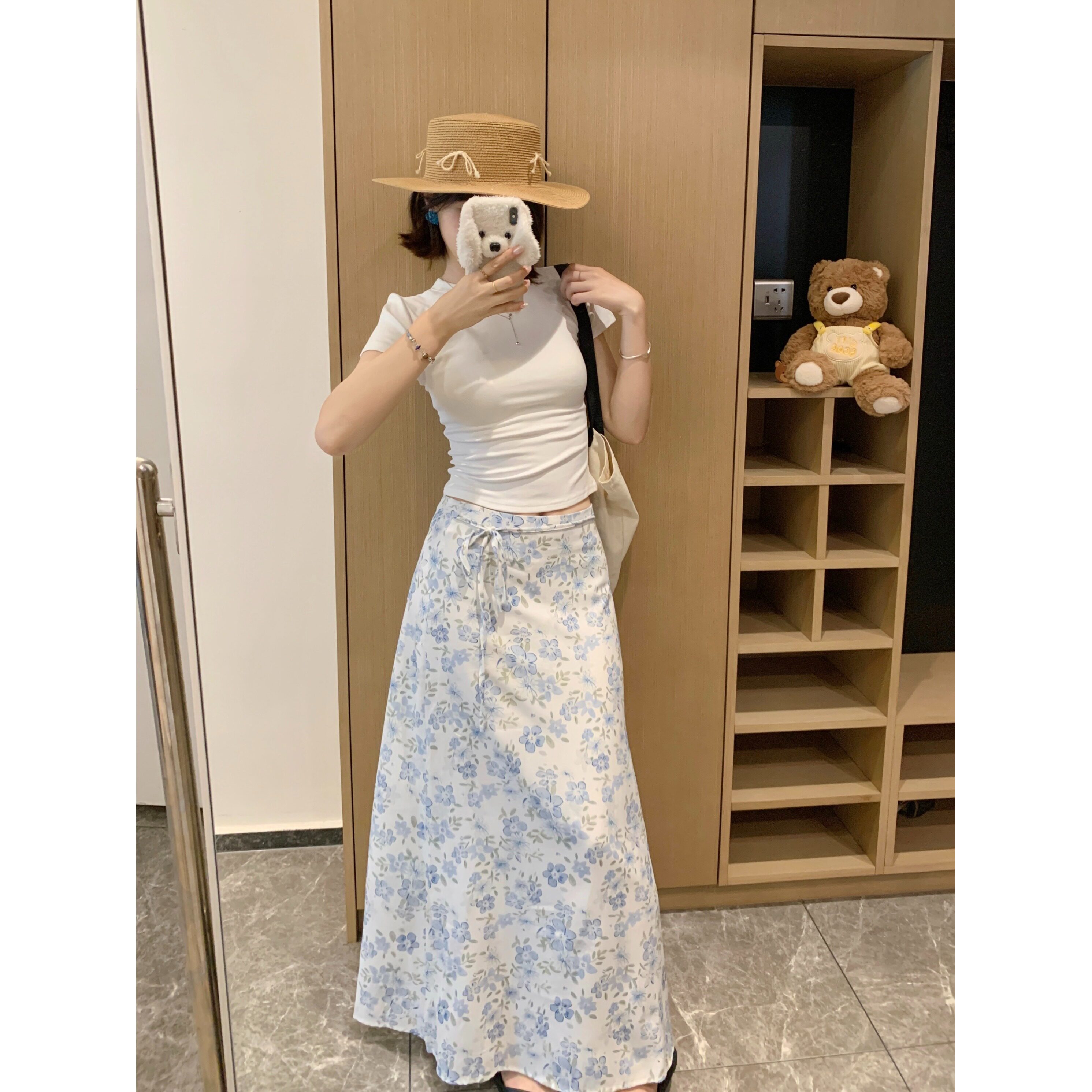 大码胖mm超好看度假风碎花半身裙女温柔风高腰显瘦A字包臀系带裙