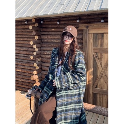大码胖mm高级感加厚夹棉格纹呢子大衣女冬季新款西装版中长款外套