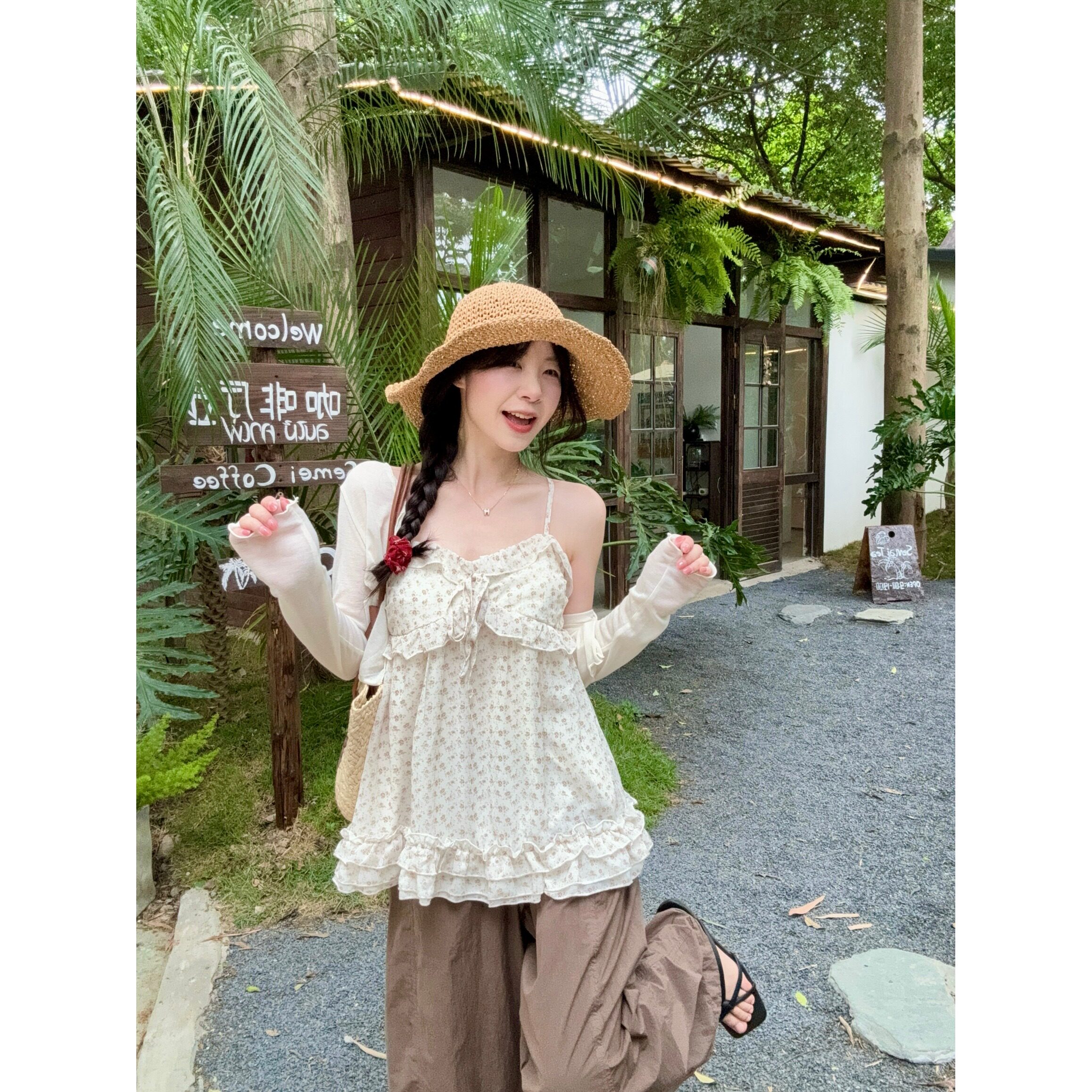 大码胖MM韩系甜美小清新碎花吊带背心女少女感减龄小个子绝美上衣