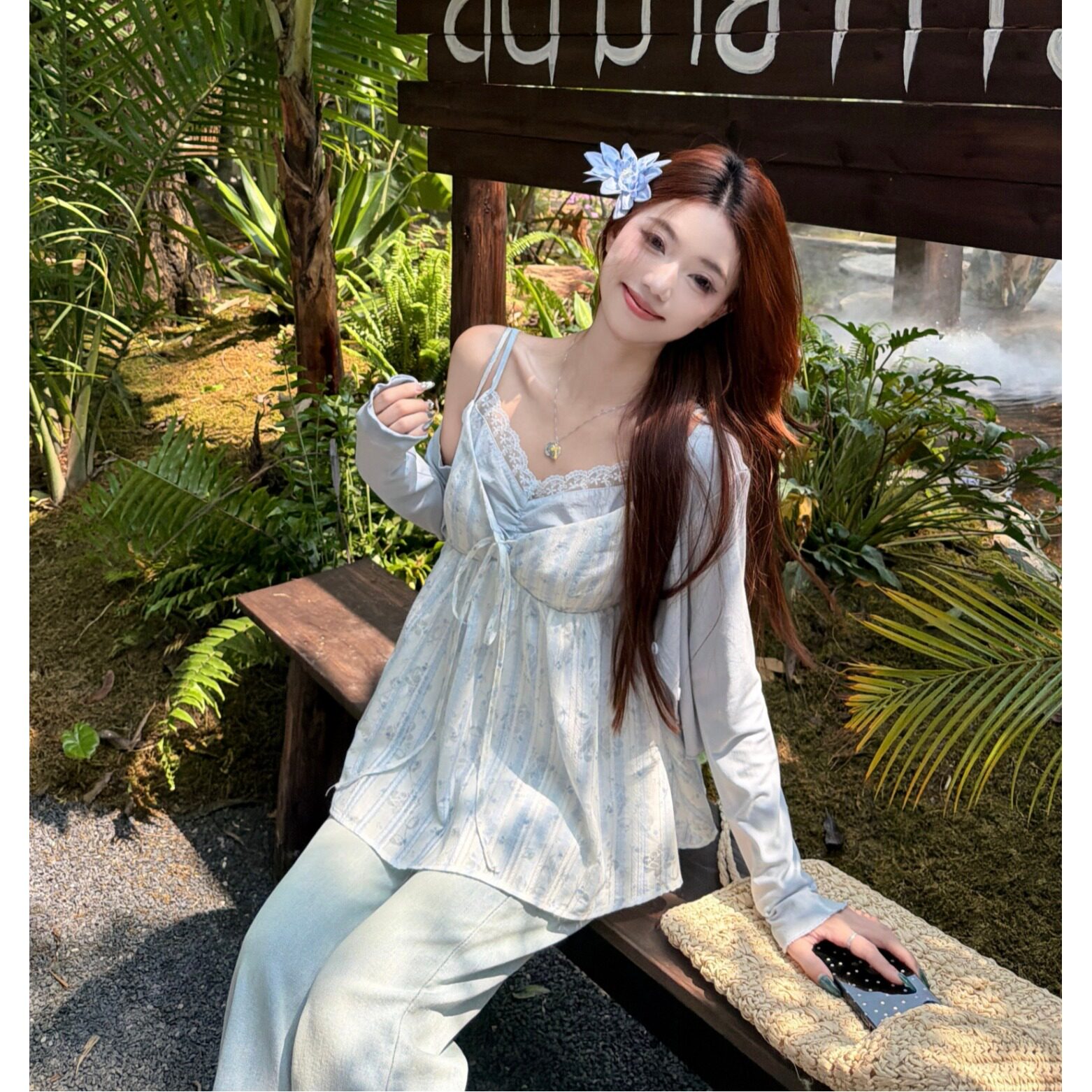 大码胖mm韩系甜美风碎花拼接蕾丝吊带背心女百搭显瘦假两件上衣潮