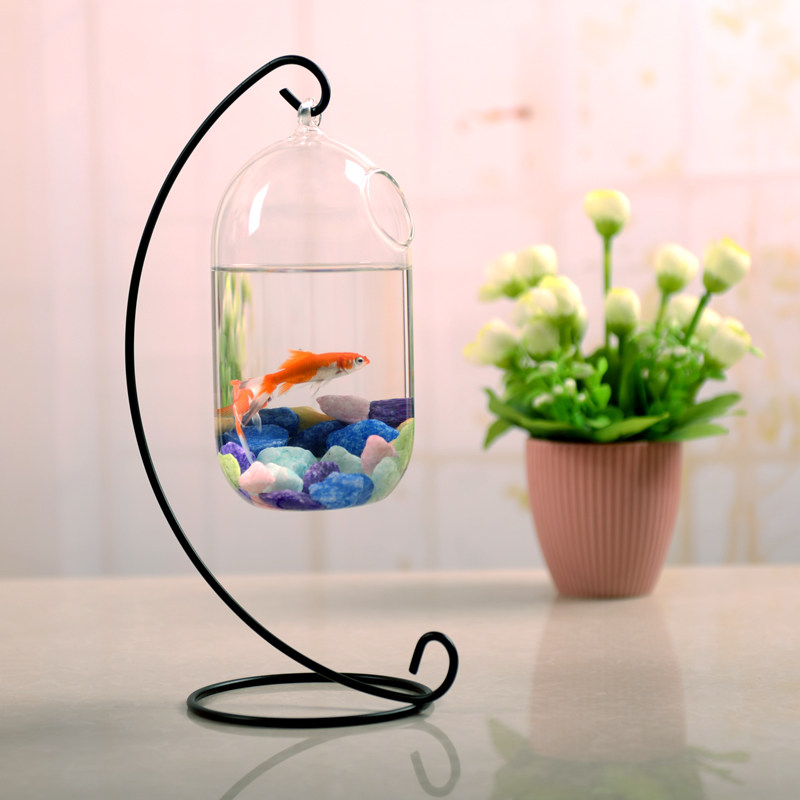 迷你小金鱼斗鱼造景生态小鱼缸创意办公桌面装饰玻璃鱼缸摆件
