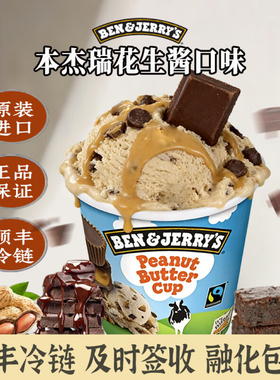 BEN & JERRY'S原装正品进口本杰瑞冰淇淋花生酱冰淇淋465ML*2桶