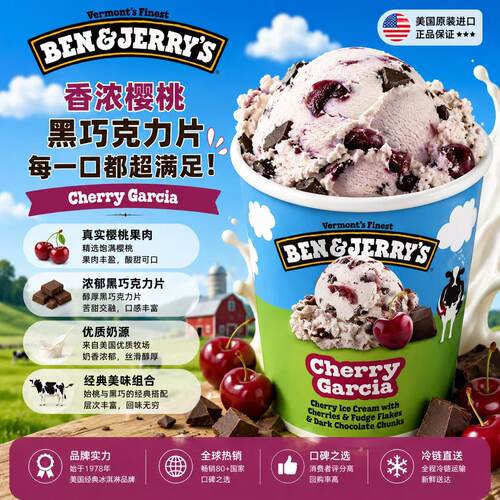 新口味BEN & JERRY'S原装正品本杰瑞巧克力布朗尼冰淇淋465ML*2