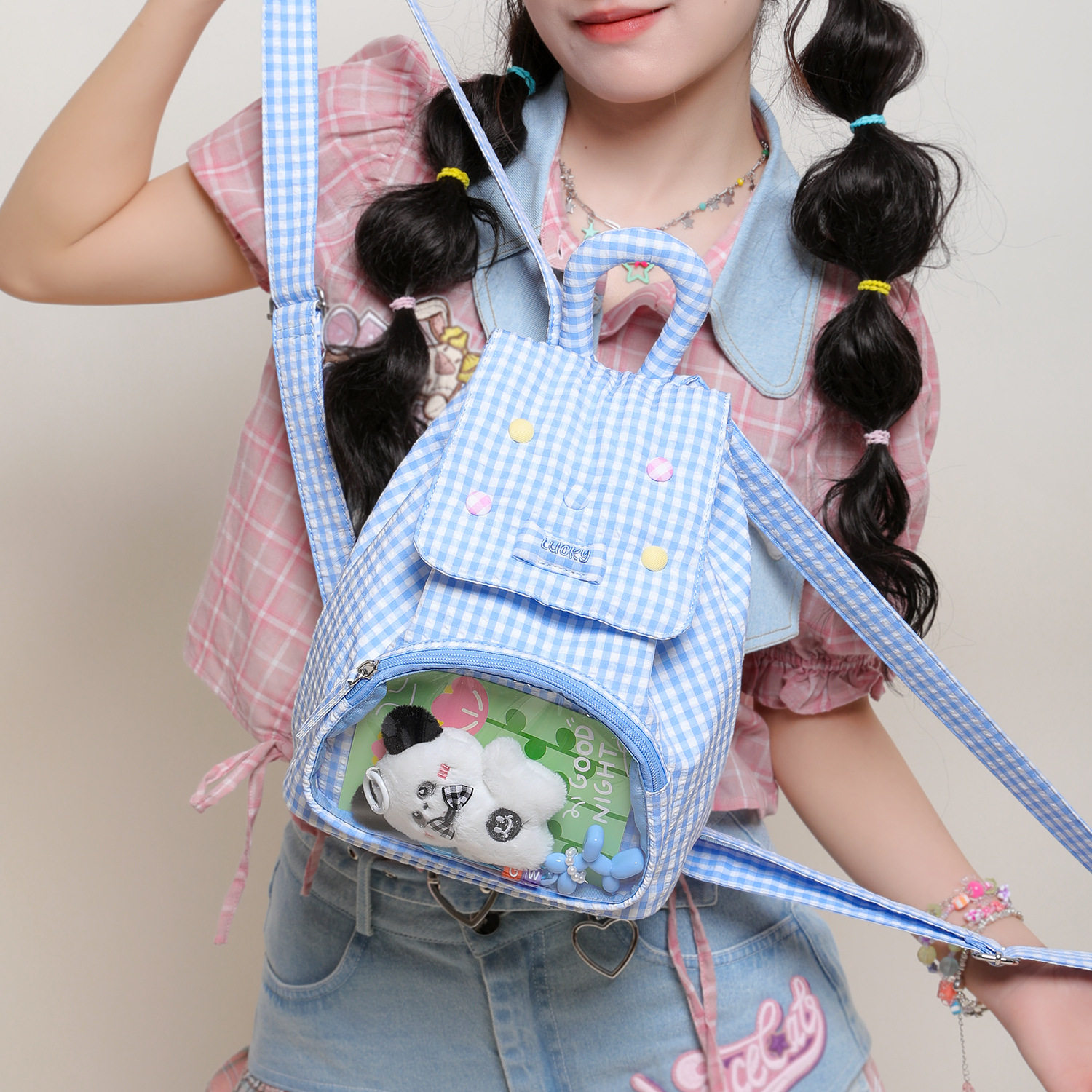 两用痛包双肩包小食量可爱少女背包小型2026新款今年流行格子书包