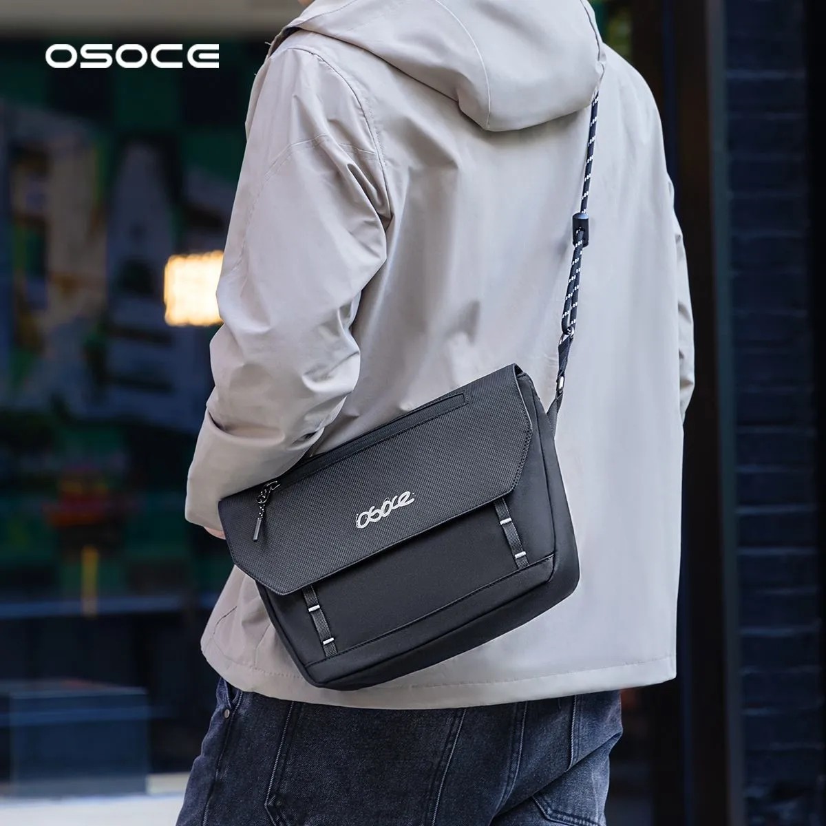 OSOCE斯哲英国男包斜挎邮差包男士商务休闲包通勤潮流平板单肩包