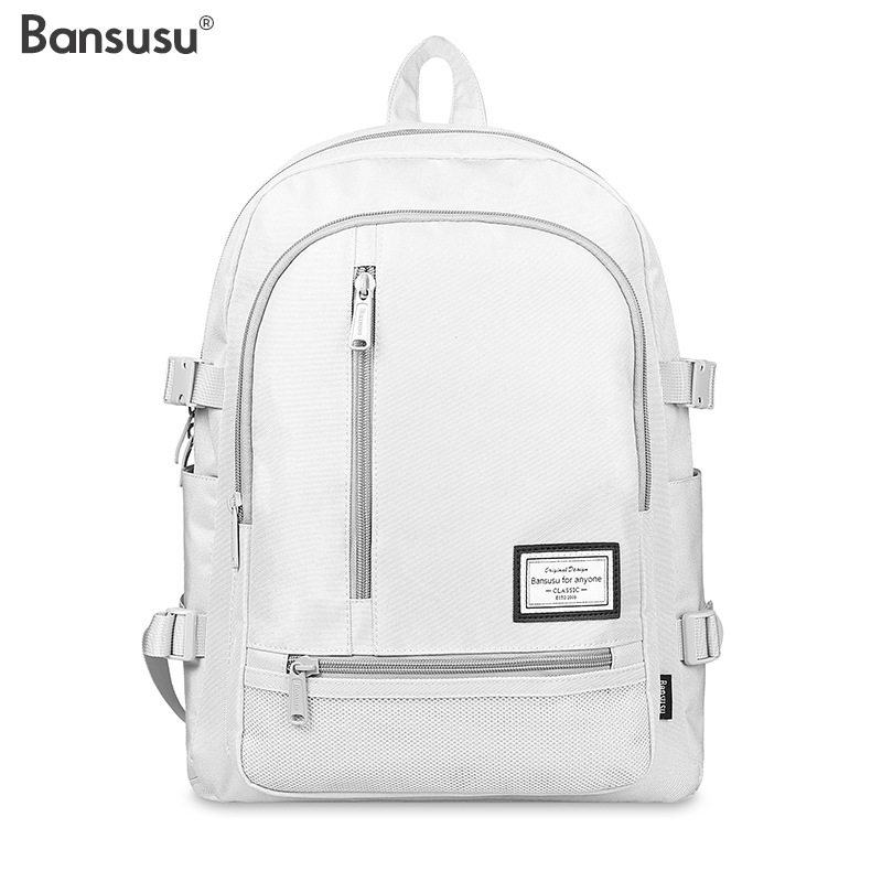 bansusu纯色中性双肩包男女生通勤书包旅行包大容量学院电脑背包