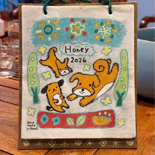 2026年尼泊尔日历小狗涂鸦插画台历年历小动物月历装饰挂件送礼物