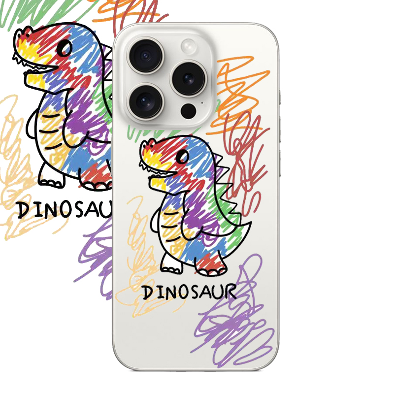 可爱涂鸦恐龙适用苹果17PROMAX情侣13可爱12动漫15pro卡通14个性iPhone16PROMAX硅胶透明手机壳华为小米vivoo