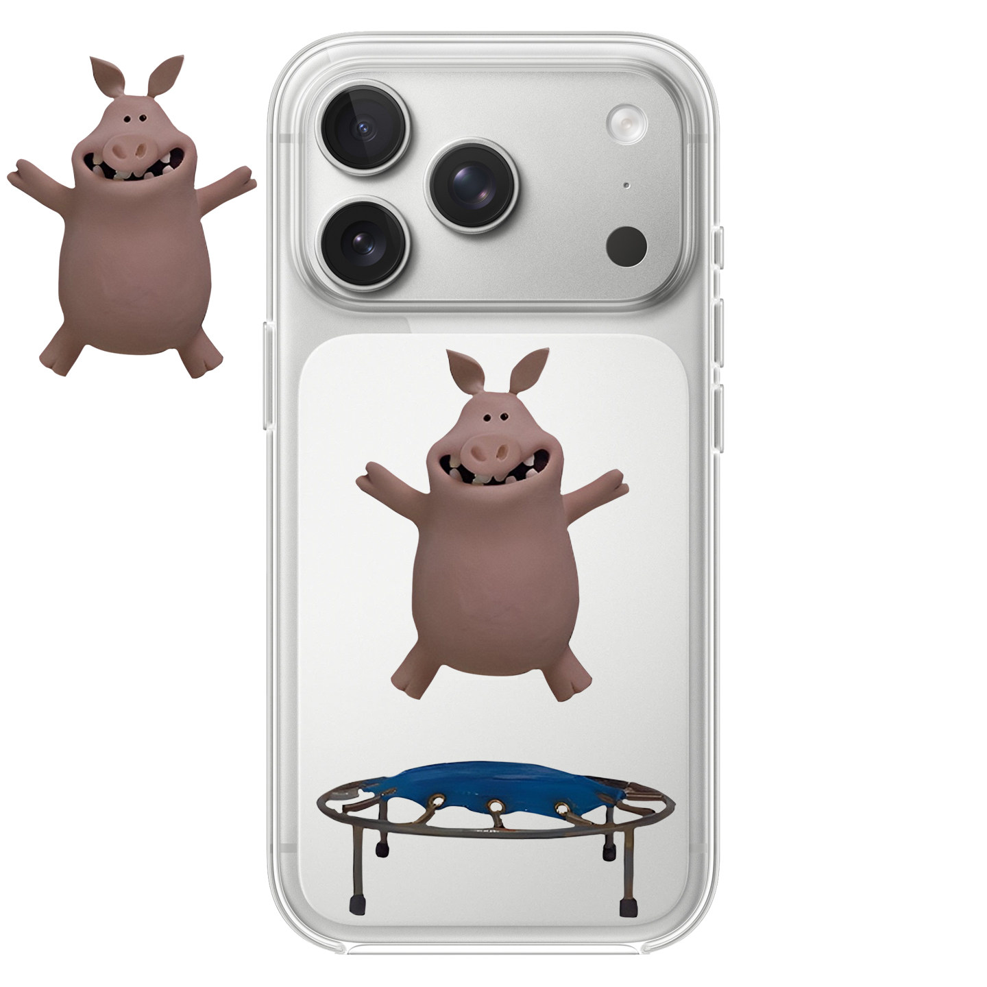 蹦床猪猪适用于iPhone17PROMAX恶搞设计简约16PROMAX可爱情侣15苹果透明手机壳14个性13适用小米华为VIVOOPPO