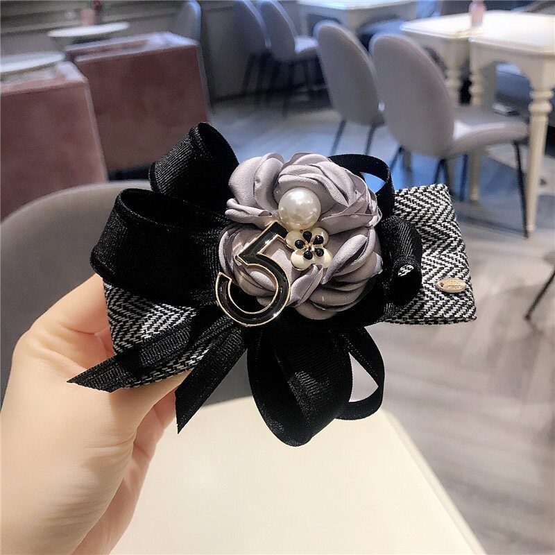 韩国小香风发饰山茶花大蝴蝶结弹簧夹顶夹时尚甜美发夹发卡马尾夹
