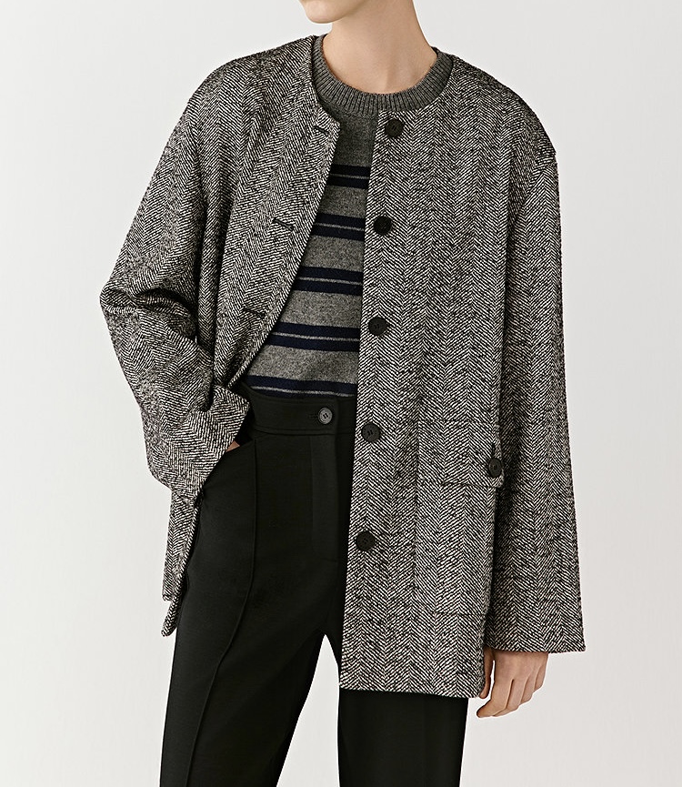 小禾 新款经典人字纹混纺花呢短款大衣