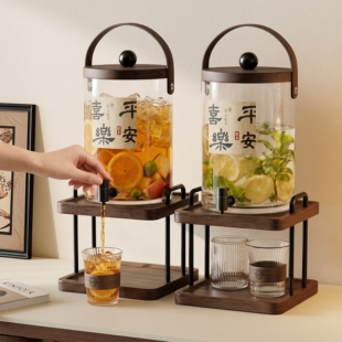 高颜值玻璃冷水壶中古风带龙头大容量耐高温家用凉水壶果茶饮料桶