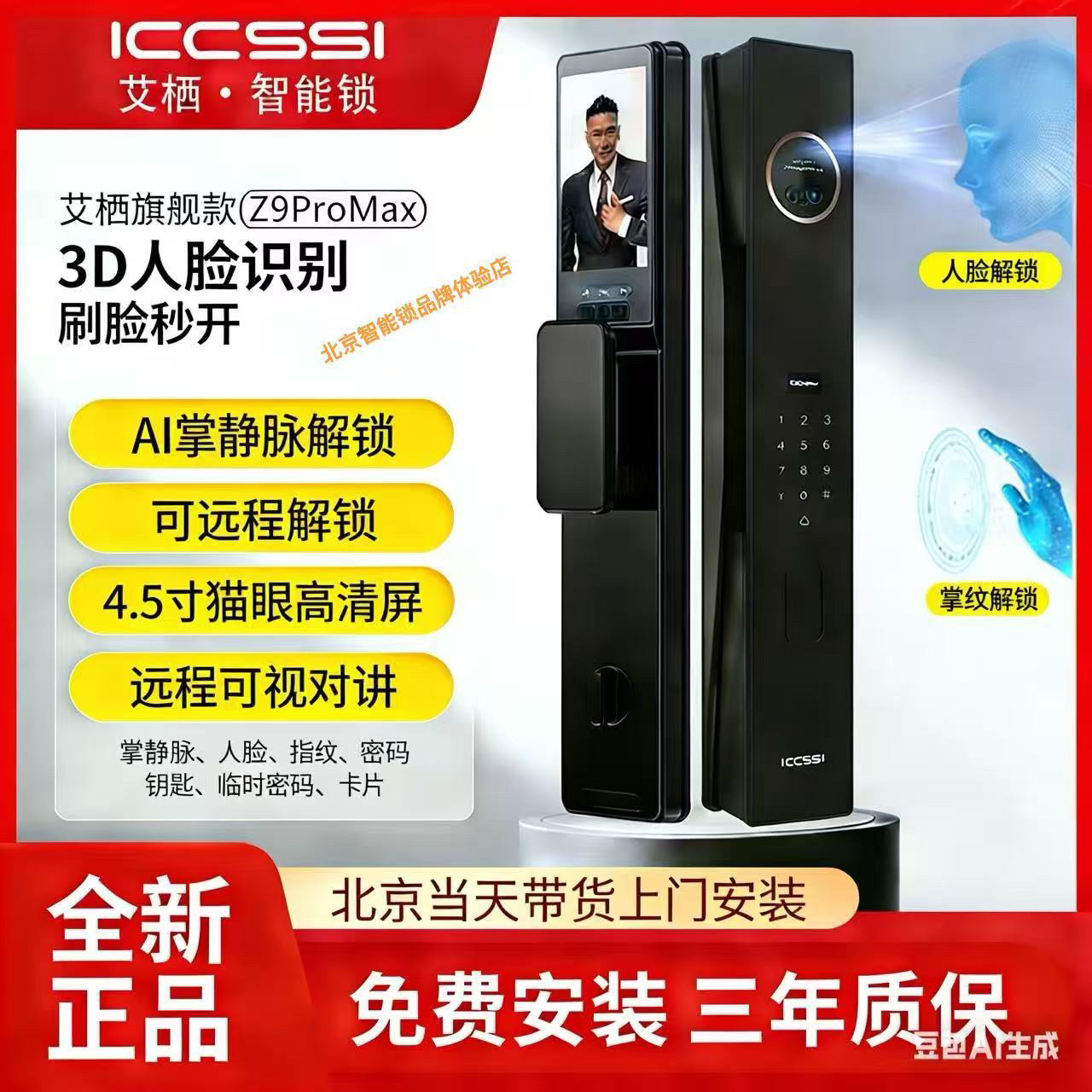 ICCSSI德国艾栖Z9指纹锁家用防盗门电子锁密码智能卡片锁感应锁