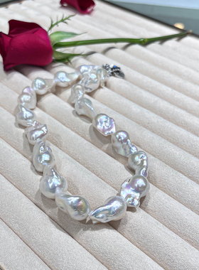 天然淡水有核碎银子大巴洛克珍珠项链异形极强光炫彩时尚轻奢串链