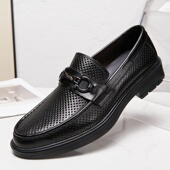 套脚打孔工作男鞋 商务皮鞋 真皮镂空透气男士 跨境精品2026夏季