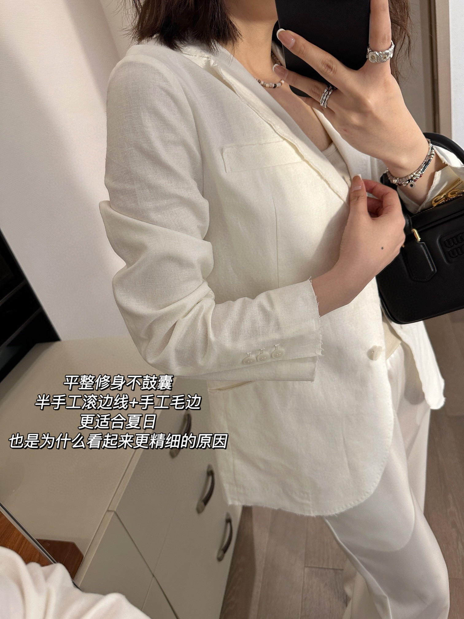 舒适又高级！山东迪shang订单纯原亚麻西服短裤套装 修身散边通勤