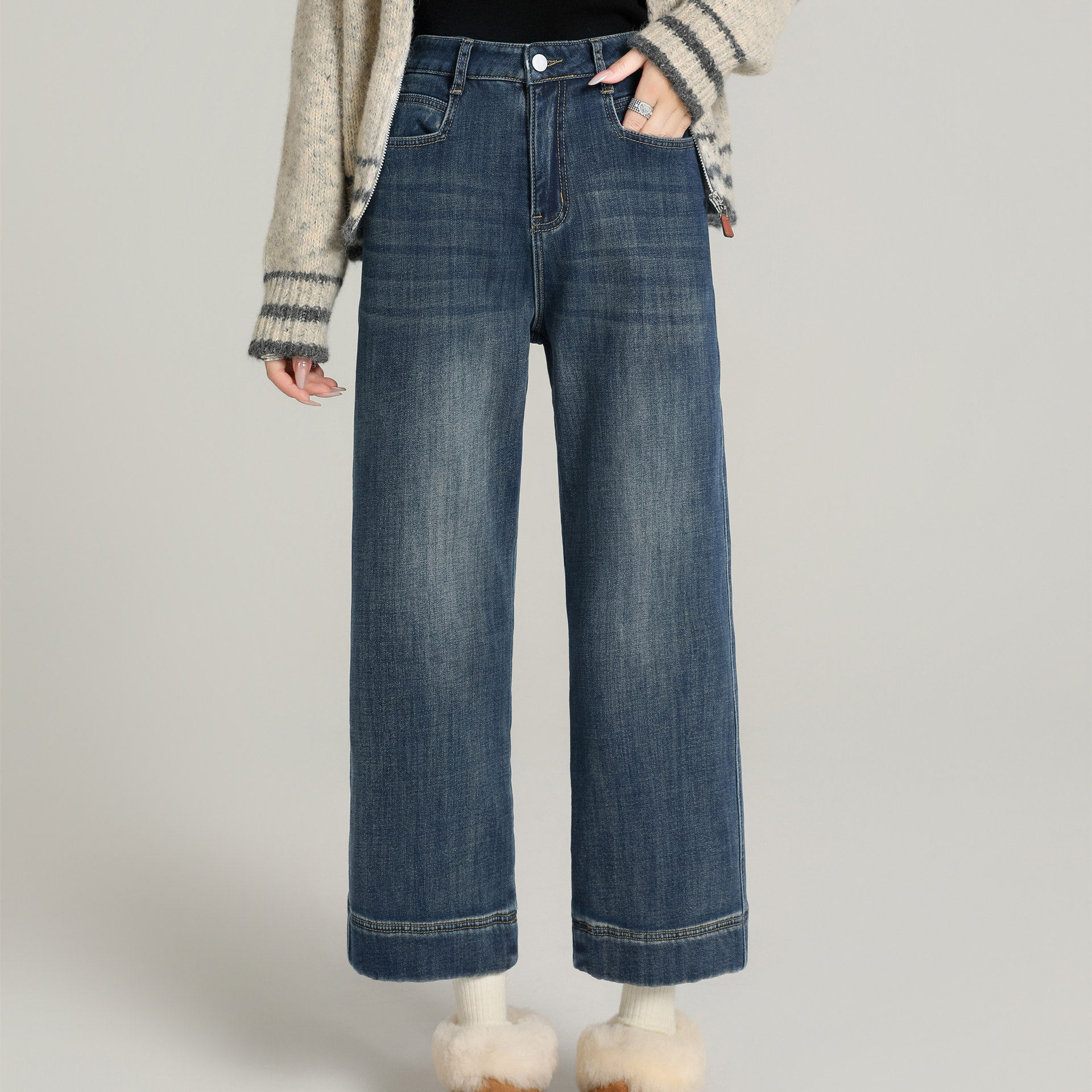 浅色窄版直筒牛仔裤女春秋新款小个子宽松高腰弹力阔腿九分烟管裤,女装/女士精品,牛仔裤,淘宝优惠券,粉丝福利购,淘宝优惠卷