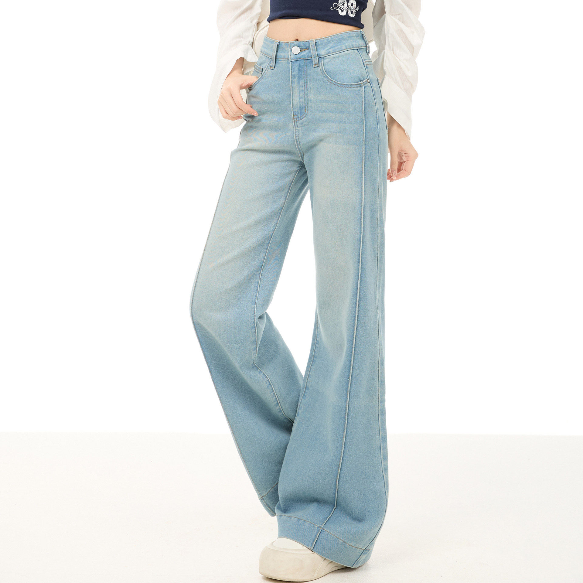 浅蓝色微喇牛仔裤女春夏薄款不贴腿高腰弹力垂感小个子显瘦喇叭裤,女装/女士精品,牛仔裤,淘宝优惠券,粉丝福利购,淘宝优惠卷