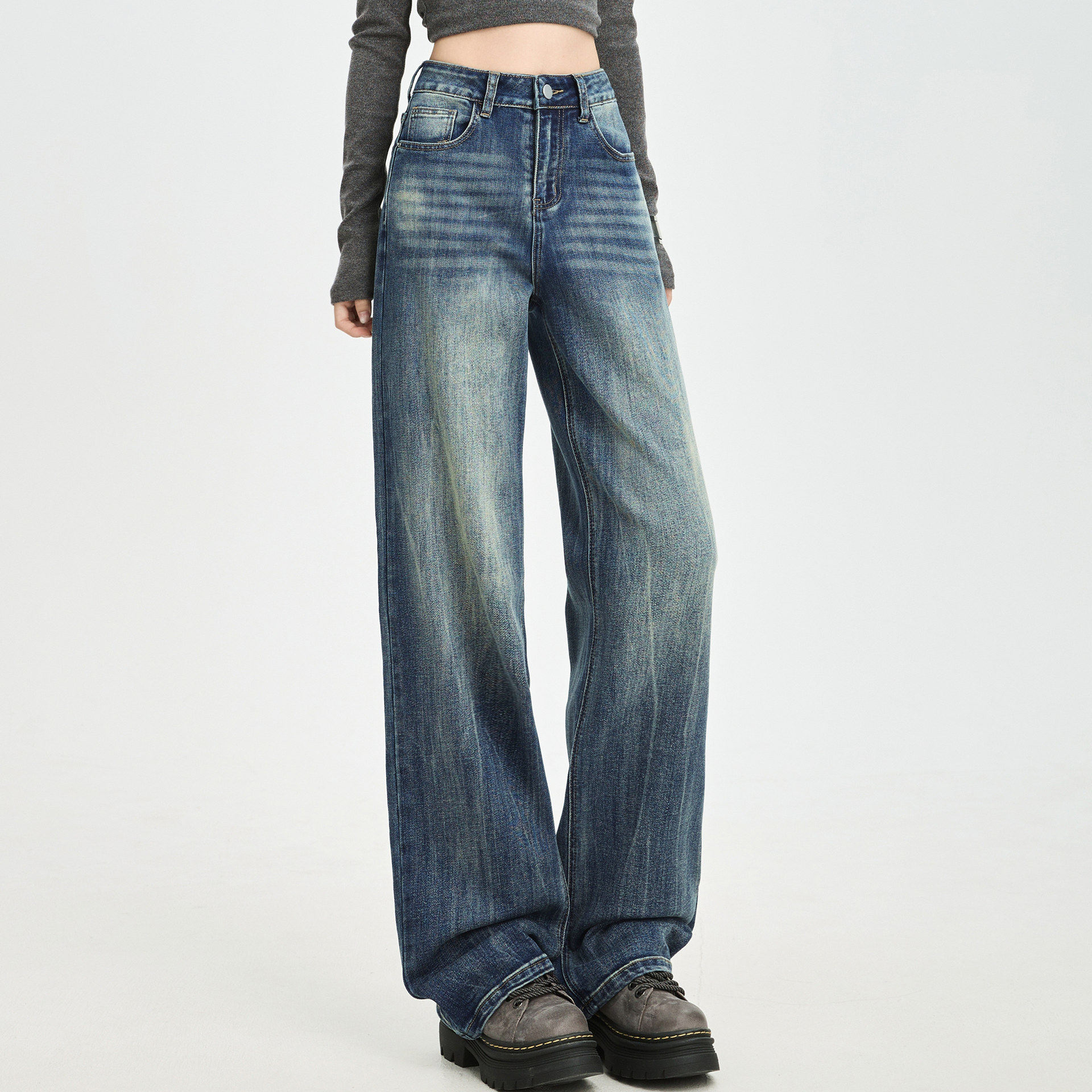 美式复古直筒牛仔裤女春秋新款高腰微弹垂感宽松显瘦窄版阔腿裤子,女装/女士精品,牛仔裤,淘宝优惠券,粉丝福利购,淘宝优惠卷