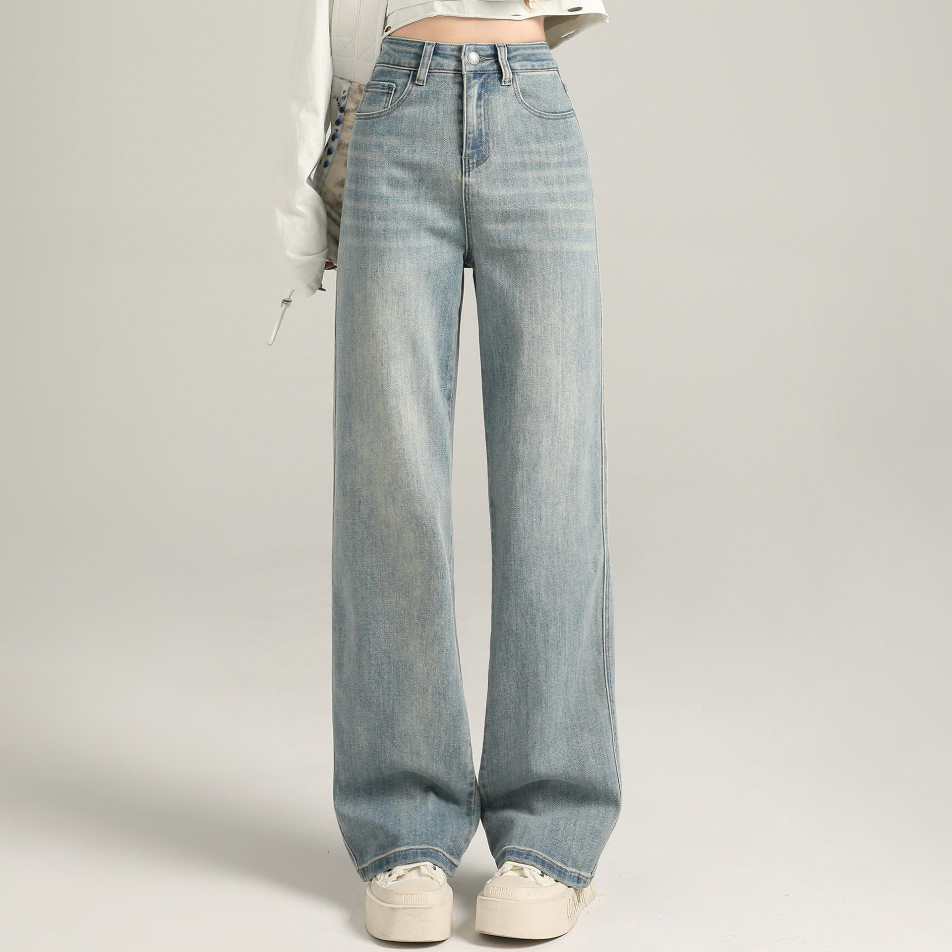 美式复古设计感阔腿牛仔裤女春秋新款宽松显瘦小众高腰垂感拖地裤,女装/女士精品,牛仔裤,淘宝优惠券,粉丝福利购,淘宝优惠卷