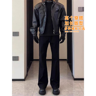 加长款黑色加绒柳叶弯刀牛仔裤男高个子秋冬cleanfit裤直筒微喇裤
