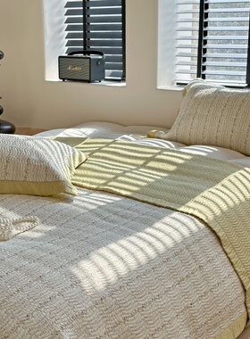 花间辞2026新款莫代尔天丝宽包边床盖三件套简约1.8水洗床单床盖