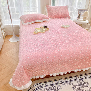 名图生活馆加厚牛奶绒床盖2025新款榻榻米冬季防滑炕垫子夹棉盖毯三件套水洗