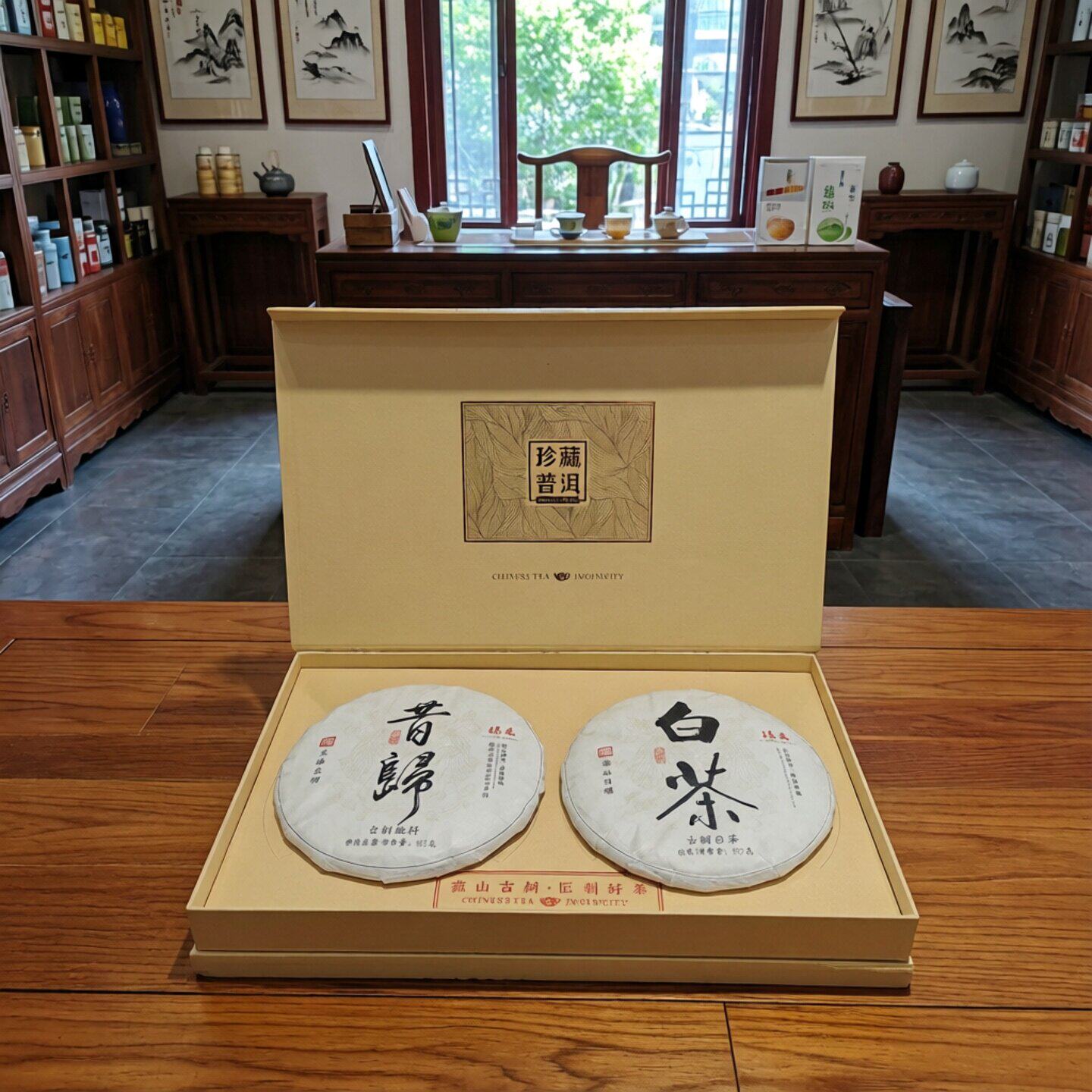 云南古树普洱茶古树白茶饼礼盒装714g伴手礼送礼盒装昔归生茶饼茶