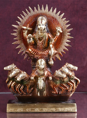 印度国际直邮Surya Devi Idol手工黄铜纳拉亚纳化身财富女神雕像