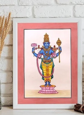 印度国际直邮站立的Vishnu毗湿奴神纸上水彩画 32 x 20.5 cm