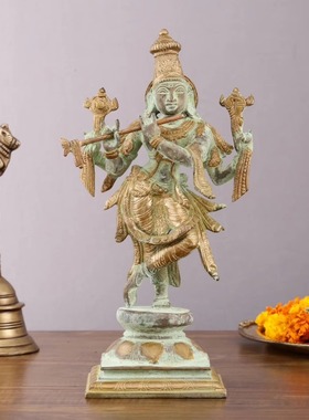 印度空运Krishna Roopam Vishnu克里希那毗湿奴神铜雕塑 喷砂处理