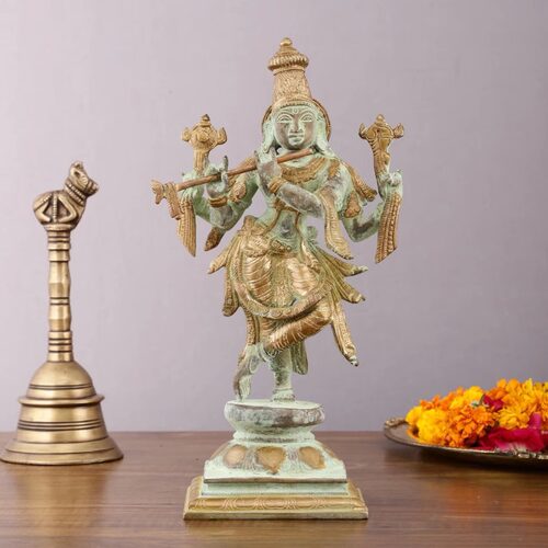 印度空运Krishna Roopam Vishnu克里希那毗湿奴神铜雕塑 喷砂处理