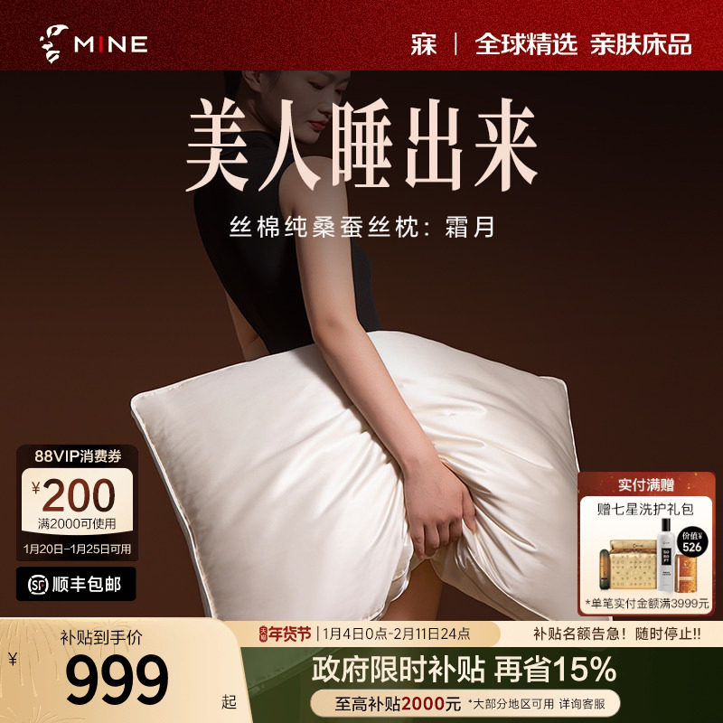 MINE/寐高级丝棉100%桑蚕丝枕头单人枕四季蚕丝枕芯新年送礼 霜月,床上用品,蚕丝枕,淘宝优惠券,粉丝福利购,淘宝优惠卷