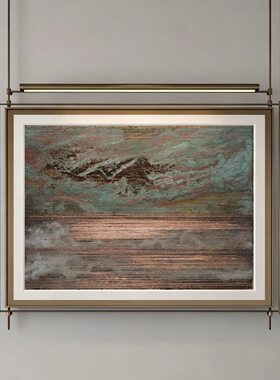 现代轻奢抽象挂画新中式侘寂带灯装饰画架子灯画酒店餐厅壁灯画