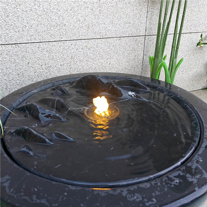 水景观花园鱼池喷泉装饰循环阳台造景石钵黑山石水钵庭院流水摆件