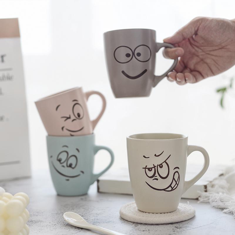 可爱表情马克杯套装卡通陶瓷杯