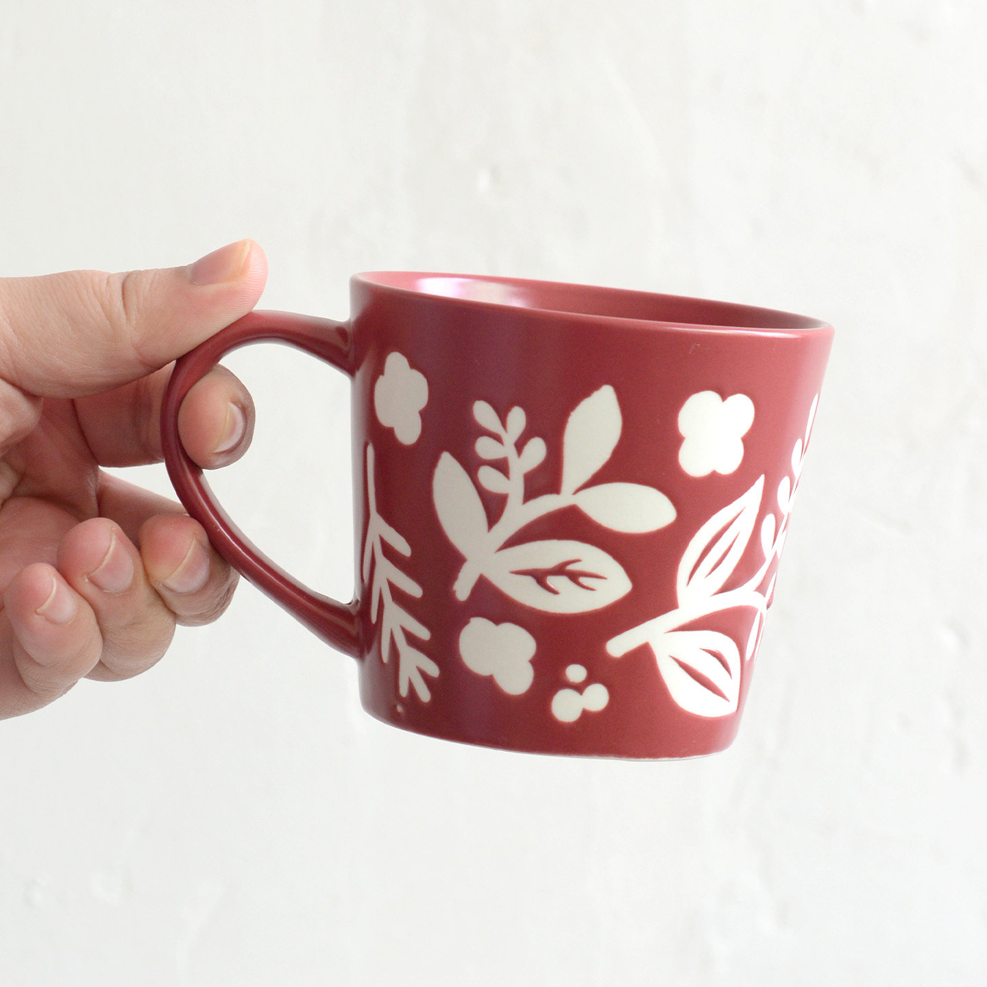 『新年红』复古花卉图案陶瓷马克杯早餐马年红色带手柄咖啡杯水杯