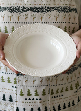 『蕾丝花边』浮雕草帽碗白色陶瓷家用高级感意面碗高颜值菜碗餐具