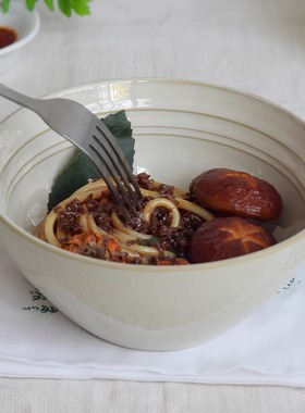 『麦田』条纹复古创意陶瓷碗家用汤碗面碗高颜值好看的餐具沙拉碗